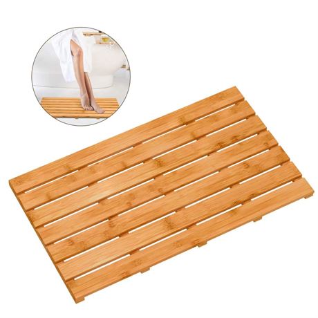 Bamboo Wooden Bath Floor Mat for Luxury Shower - Non-Slip Bathroom Waterproof