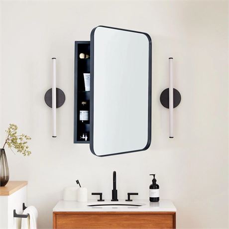 Matt Black Rectangle Recessed Bathroom Medicine Cabinet with Mirror Stainless