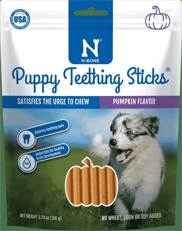 N-Bone Puppy Teething Sticks, Pumpkin Flavor, Edible Dental Chews for Puppy