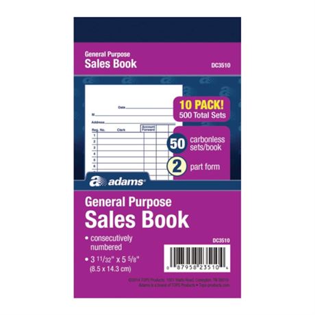 Adams General Purpose Sales Book, Carbonless, (Pack of 10) (DC3510) Pack of 10