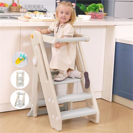 Onasti Toddler Tower Kitchen Stool Helper - Foldable & Adjustable Height Kids