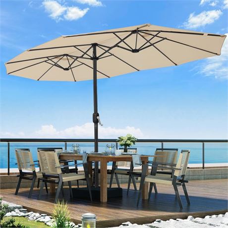 15ft Large Outdoor Patio Umbrella with Base Included, Double-Sided Rectangle