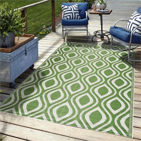 Outdoor Rug - Folded Design - Recycled Plastic Floor Mat for Patio, Camping,