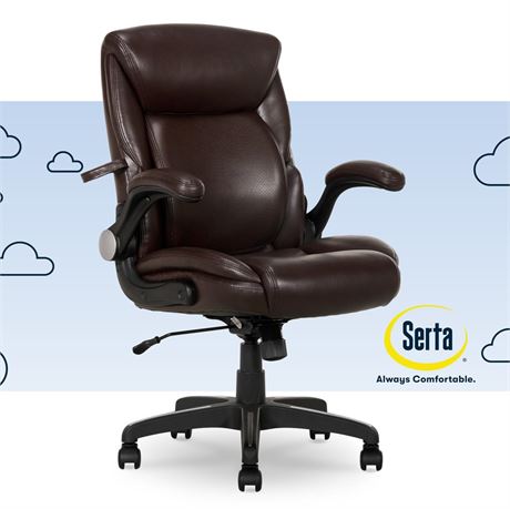 Serta Air Lumbar Bonded Leather Manager Office Chair, Brown Faux Leather