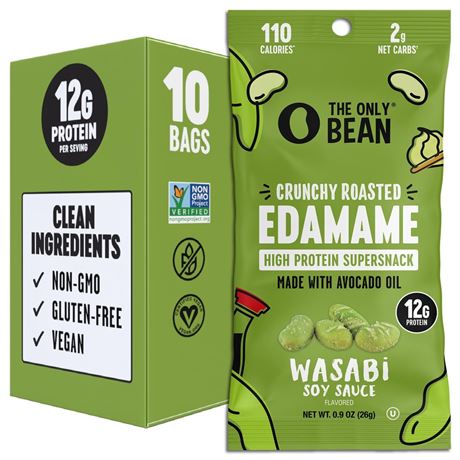 The Only Bean Crunchy Roasted Edamame Snacks (Wasabi Soy Sauce), Healthy High