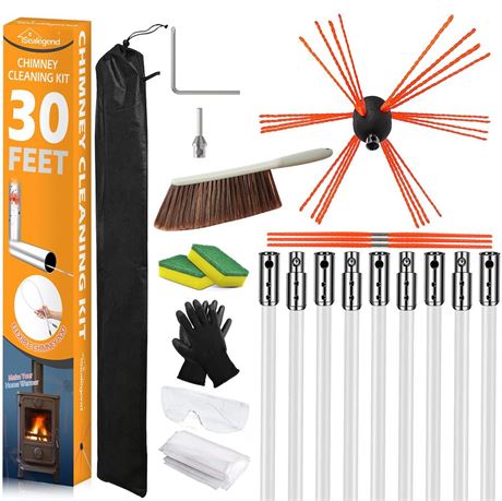 Sealegend 30 Feet Chimney Sweep Kit Chimney Brush Chimney Cleaning Kit and