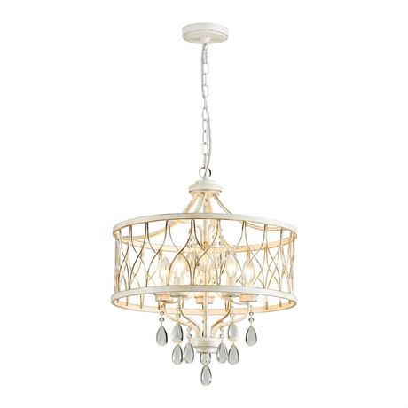 Modern Crystal Chandelier, 5-Light Farmhouse White Chandelier for Dining Room