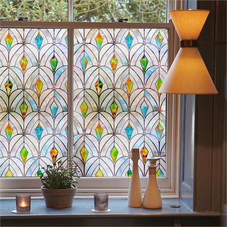 3D Stained Glass Window Film, Decorative Window Privacy Film for Bathroom,Front