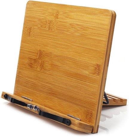 wishacc Bamboo Book Stand, Adjustable Book Holder Tray and Page Paper