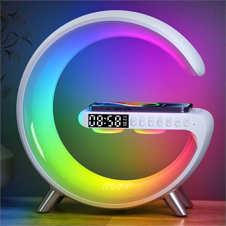 Smart LED Table Lamp,4-in-1 Wireless Charger with Speaker,Night Light, Alarm
