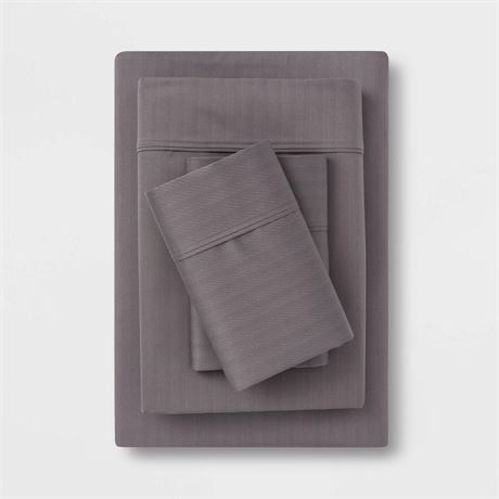 Full 500 Thread Count Tri-Ease Printed Pattern Sheet Set Gray Herringbone -