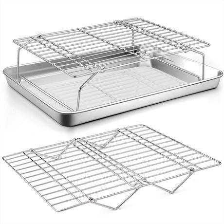 Baking Sheet and 2-Tier Cooling Racks Set, P&P CHEF Stainless Steel Baking Pan