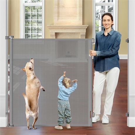 48" Extra Tall Retractable Dog Gate Prevent Your Babies/Dogs/Cats from Jumping