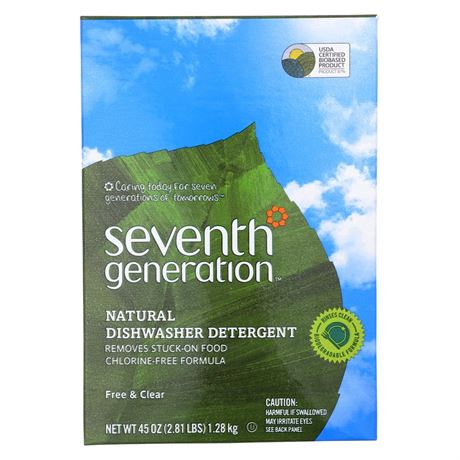 Seventh Generation Dishwasher Detergent Powder  Free & Clear  45 Oz 4 pack