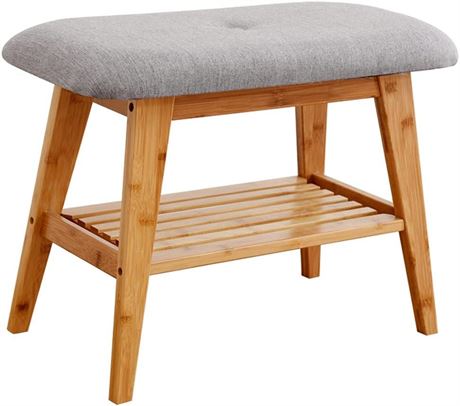 Shoe Rack Bench, Bamboo Storage Bench with Cushioned Seat, Padded Seat Shoe