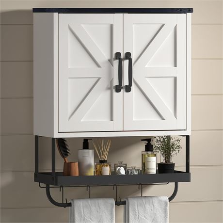 Bathroom Cabinet Wall Mounted with 2 Barn Door, Wood Medicine Cabinet Organizer
