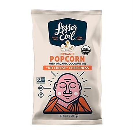 Lesser Evil Snack Organic No Cheese Cheesiness Popcorn, .88 Oz., 18/Box