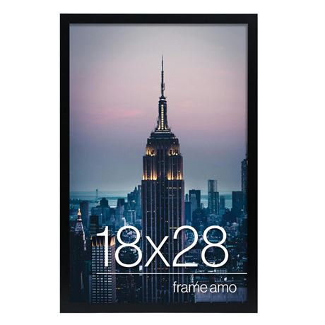 Frame Amo 18x28 Black Modern Picture or Poster Frame, 1 inch Wide Border,