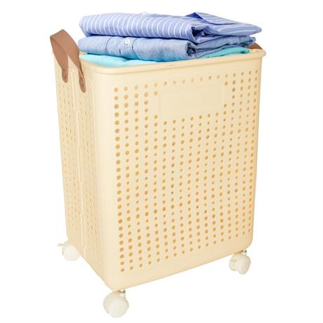 Foldable Rolling Laundry Basket With Wheels, 53L Capacity, Plastic, With