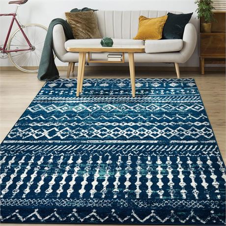 Antep Rugs Bohemian 8x10 Geometric Indoor Area Rug Phoenix, 8" x 10', Navy