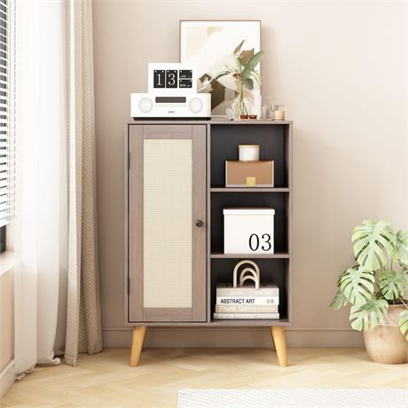 Multifunctional Wooden Storage Cabinet with Rattan Doors, Home Large Capacity