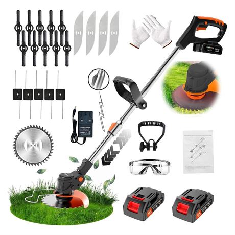 Cordless Weed Trimmer 21V Cordless Trimmers Lawn Edger String Trimmer with 2