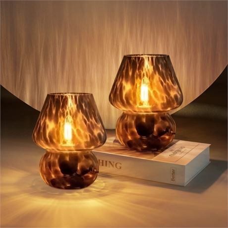 ONEWISH Mushroom Lamp Small Vintage Table Lamp for Bedroom Set of 2, Nightstand