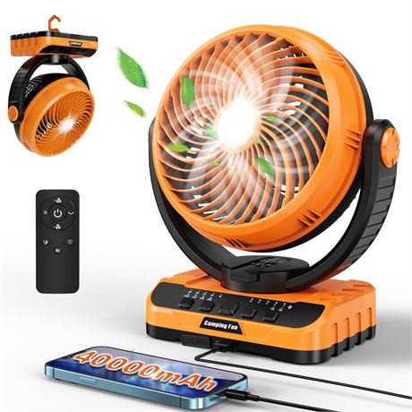 40000mAh Rechargeable Camping Fan with Remote,Battery Operated Table Fan with