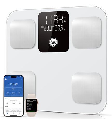 GE Smart Scale for Body Weight: Body Fat, BMI, Digital Bathroom Scale - 14 Body