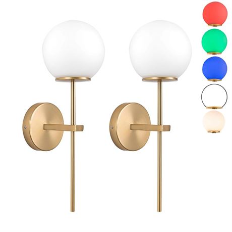 Modern Battery Operated Wall Sconces Set Of 2, Glass Ball Wireless Wall Sconces