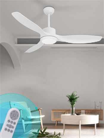 White Ceiling Fan with Light, 52" Outdoor Ceiling Fans with Lights and Remote,