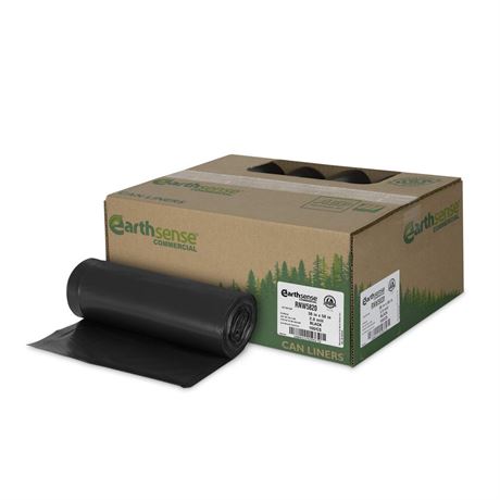 Earthsense Commercial RNW5820 Can Liner, 55-60 gal, 2.0 mil, 38" x 58", Black