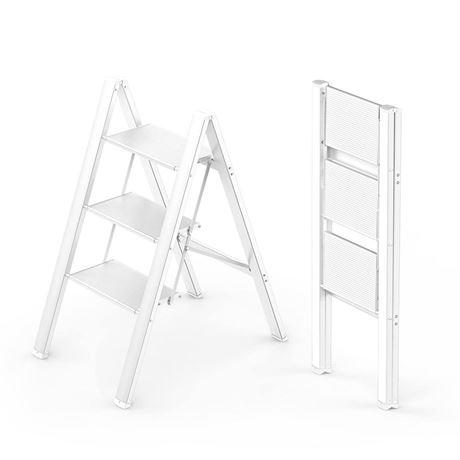3 Step Ladder, Folding Stepladder with Anti-Slip Pedal, Lightweight Portable
