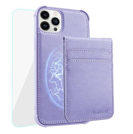 MONASAY Magwallet Case Fit for iPhone 13 Pro Max, [Support MagSafe Wireless