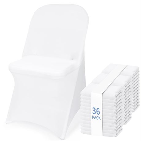 Fixwal 36 Pcs White Folding Chair Covers, Spandex Stretch Covers - Ideal for