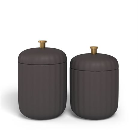 Beautiful Fluted Stoneware 2-Piece Vanity Jar Set by Drew Barrymore, Charcoal