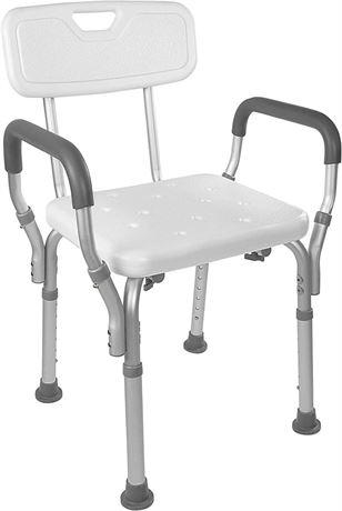 Vaunn Shower Chair Bath Seat with Padded Arms, Removable Back and Adjustable