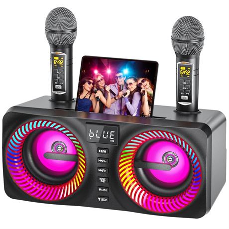 Karaoke Machine for Adults Kids with 2 Wireless Microphones, Portable Bluetooth