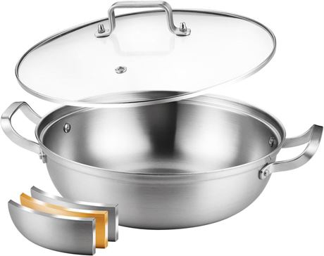 Delarlo Tri-Ply Stainless Steel 11 inch Everyday Pan with Lid, Kitchen