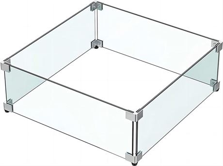 15"x15"x6" Fire Pit Glass Wind Guard, Tempered Glass Firepit Table Shield,