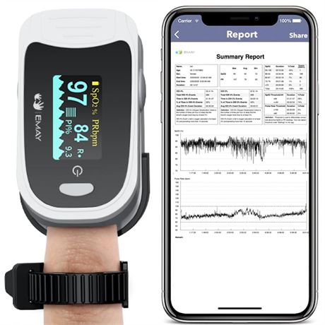 EMAY Sleep Oxygen Monitor with Built-in Recording Capability | Track Continuous