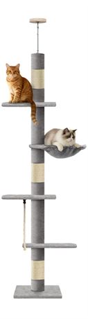 Cat Tree 5-Tier Floor to Ceiling Cat Tower with Cozy Hammock, 89-109 Inch