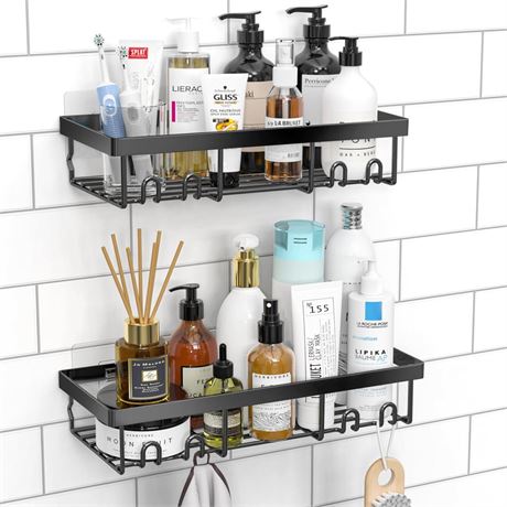 Moforoco Shower Caddy Shelf Organizer Rack, Self Adhesive Black Bathroom