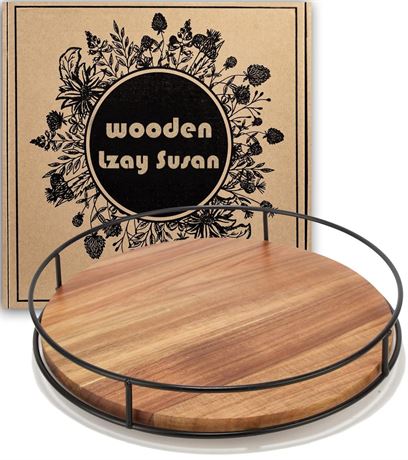 12" Acacia Wood Lazy Susan Turntable, Tomoaza Kitchen Organizer Turntable with