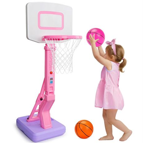 OFFSITE Toddler Girls Basketball Hoop Outdoor Indoor Mini Adjustable Pink