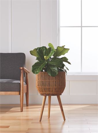 Better Homes & Gardens 13 Inch Round Brown Resin Rattan Planter & Stand with