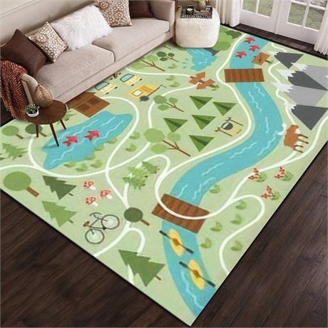 Camping map Summer Camp Nature Clip Art Infographic Elements Mountains Area Rug