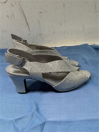 Easy Street Christy Women's Silver Glitter Heeled Dress Sandals