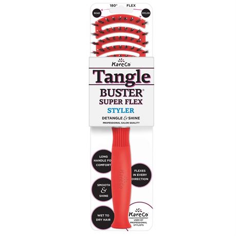 KareCo Tangle Buster Hair Brush Salon Professional Flexible Paddle, Red, Boar