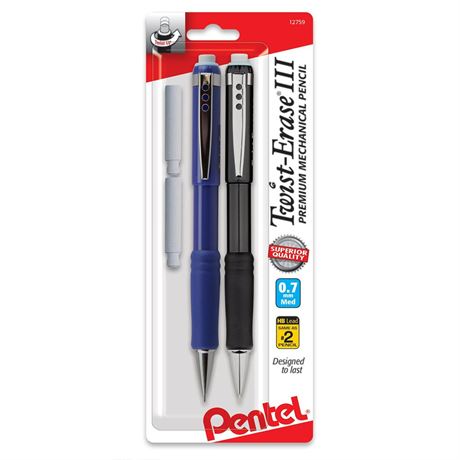 Pentel® Twist-Erase® III Mechanical Pencils, 0.7mm, Assorted Barrel Colors,